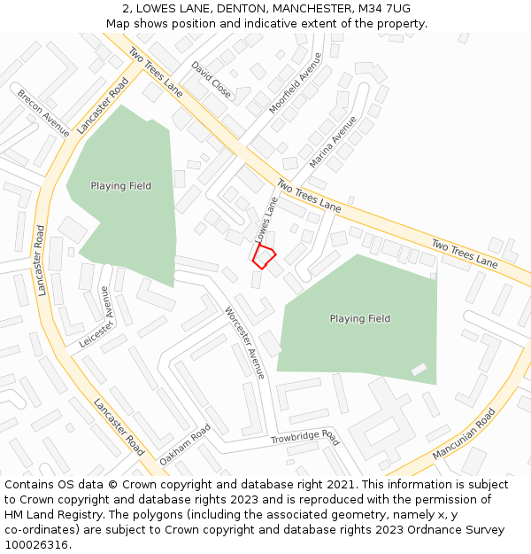 2, LOWES LANE, DENTON, MANCHESTER, M34 7UG: Location map and indicative extent of plot