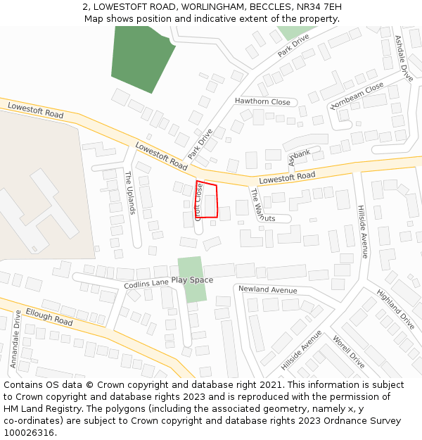 2, LOWESTOFT ROAD, WORLINGHAM, BECCLES, NR34 7EH: Location map and indicative extent of plot