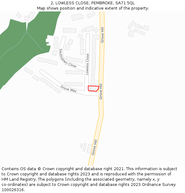 2, LOWLESS CLOSE, PEMBROKE, SA71 5QL: Location map and indicative extent of plot