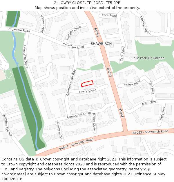 2, LOWRY CLOSE, TELFORD, TF5 0PR: Location map and indicative extent of plot