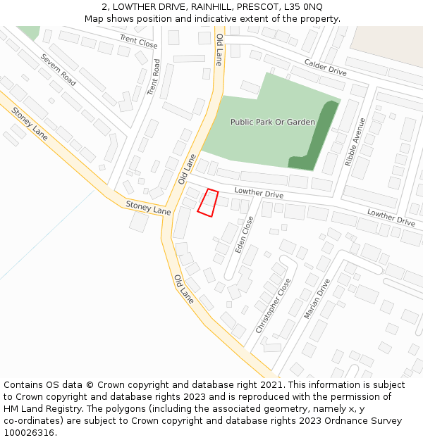 2, LOWTHER DRIVE, RAINHILL, PRESCOT, L35 0NQ: Location map and indicative extent of plot