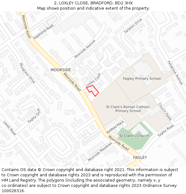 2, LOXLEY CLOSE, BRADFORD, BD2 3HX: Location map and indicative extent of plot