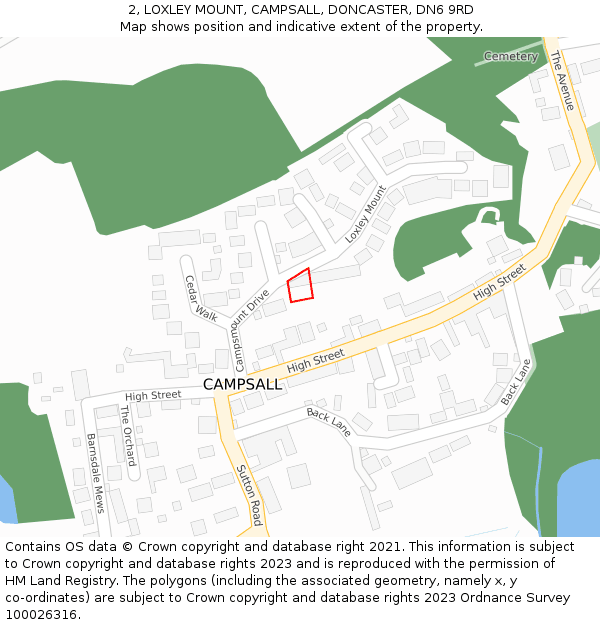 2, LOXLEY MOUNT, CAMPSALL, DONCASTER, DN6 9RD: Location map and indicative extent of plot