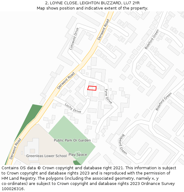 2, LOYNE CLOSE, LEIGHTON BUZZARD, LU7 2YR: Location map and indicative extent of plot