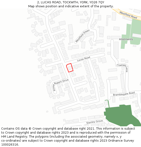 2, LUCAS ROAD, TOCKWITH, YORK, YO26 7QY: Location map and indicative extent of plot