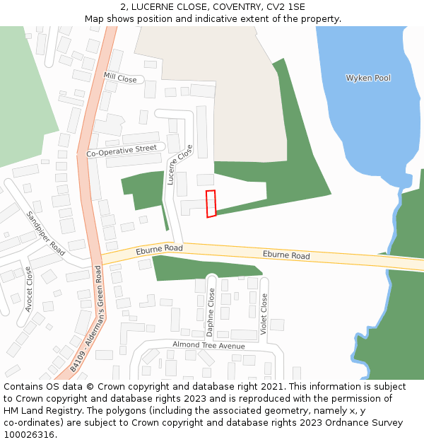 2, LUCERNE CLOSE, COVENTRY, CV2 1SE: Location map and indicative extent of plot