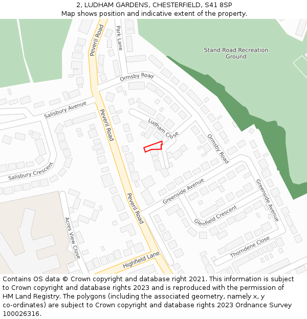 2, LUDHAM GARDENS, CHESTERFIELD, S41 8SP: Location map and indicative extent of plot