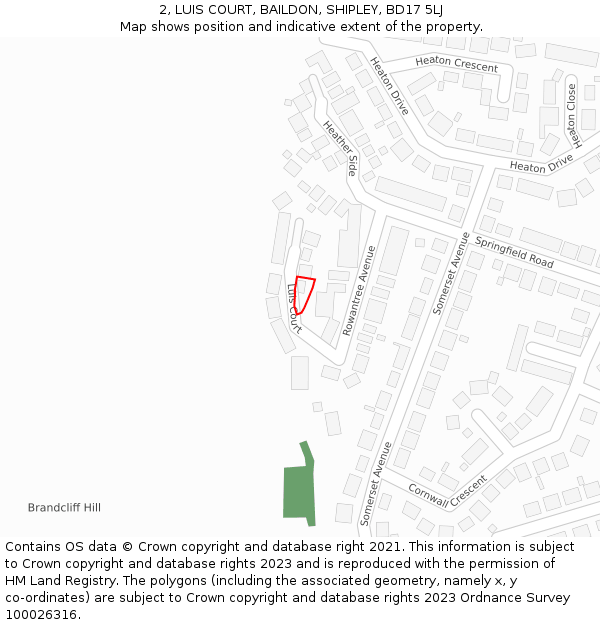 2, LUIS COURT, BAILDON, SHIPLEY, BD17 5LJ: Location map and indicative extent of plot