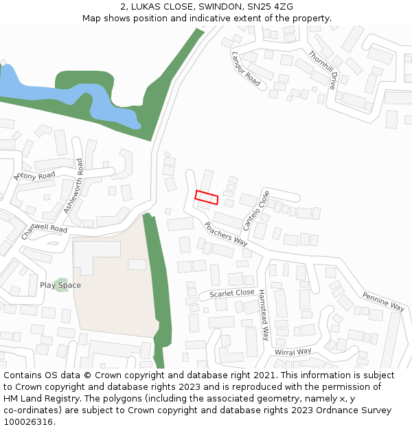 2, LUKAS CLOSE, SWINDON, SN25 4ZG: Location map and indicative extent of plot