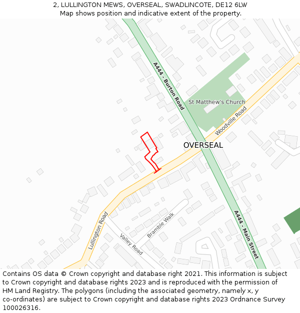 2, LULLINGTON MEWS, OVERSEAL, SWADLINCOTE, DE12 6LW: Location map and indicative extent of plot