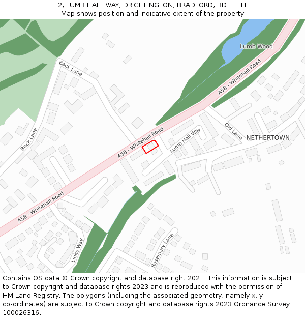 2, LUMB HALL WAY, DRIGHLINGTON, BRADFORD, BD11 1LL: Location map and indicative extent of plot