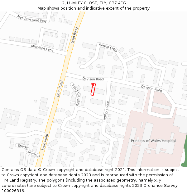 2, LUMLEY CLOSE, ELY, CB7 4FG: Location map and indicative extent of plot