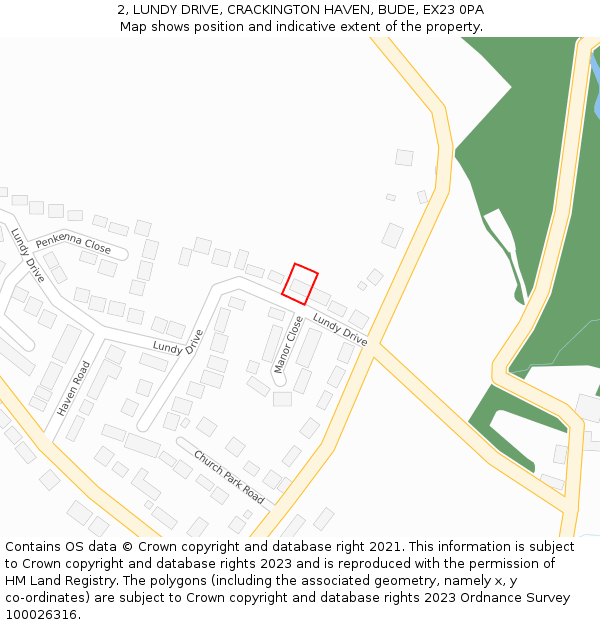 2, LUNDY DRIVE, CRACKINGTON HAVEN, BUDE, EX23 0PA: Location map and indicative extent of plot