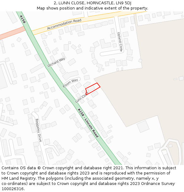 2, LUNN CLOSE, HORNCASTLE, LN9 5DJ: Location map and indicative extent of plot