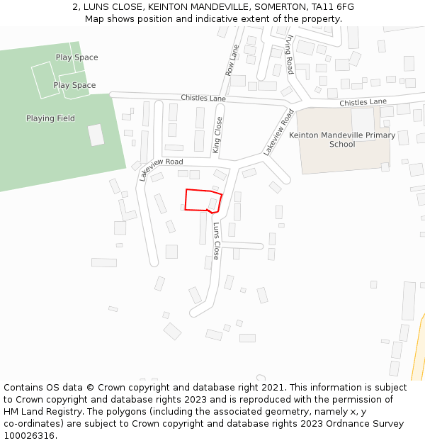 2, LUNS CLOSE, KEINTON MANDEVILLE, SOMERTON, TA11 6FG: Location map and indicative extent of plot