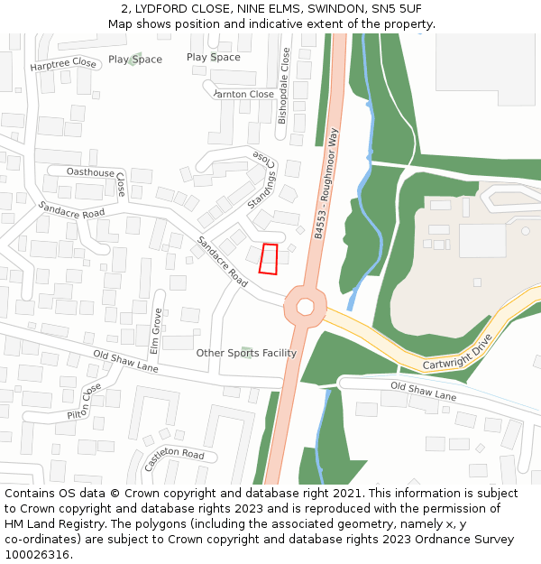 2, LYDFORD CLOSE, NINE ELMS, SWINDON, SN5 5UF: Location map and indicative extent of plot