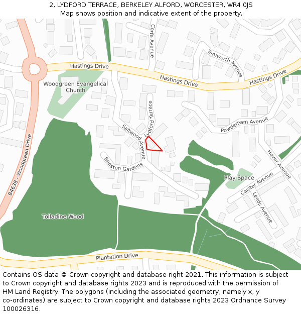 2, LYDFORD TERRACE, BERKELEY ALFORD, WORCESTER, WR4 0JS: Location map and indicative extent of plot