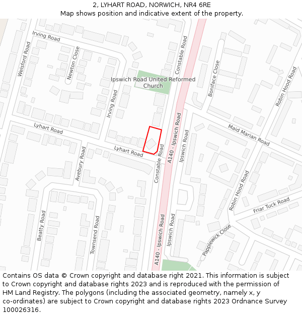 2, LYHART ROAD, NORWICH, NR4 6RE: Location map and indicative extent of plot