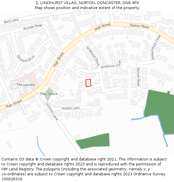 2, LYNDHURST VILLAS, NORTON, DONCASTER, DN6 9PX: Location map and indicative extent of plot