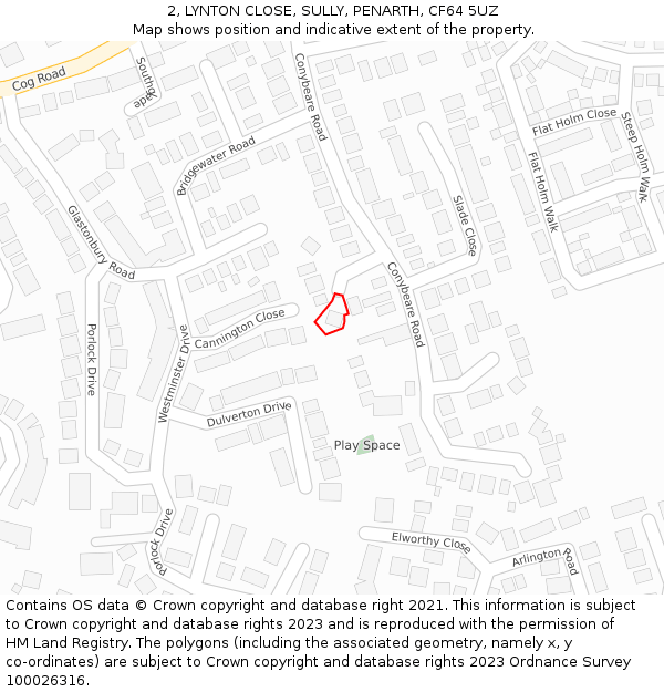 2, LYNTON CLOSE, SULLY, PENARTH, CF64 5UZ: Location map and indicative extent of plot