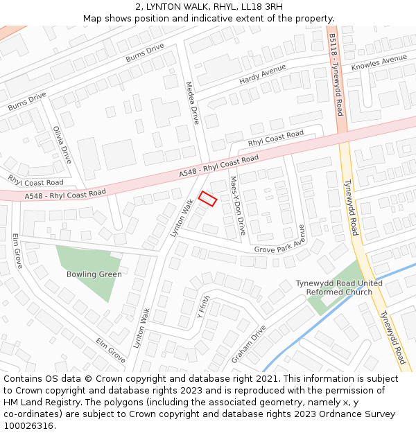 2, LYNTON WALK, RHYL, LL18 3RH: Location map and indicative extent of plot