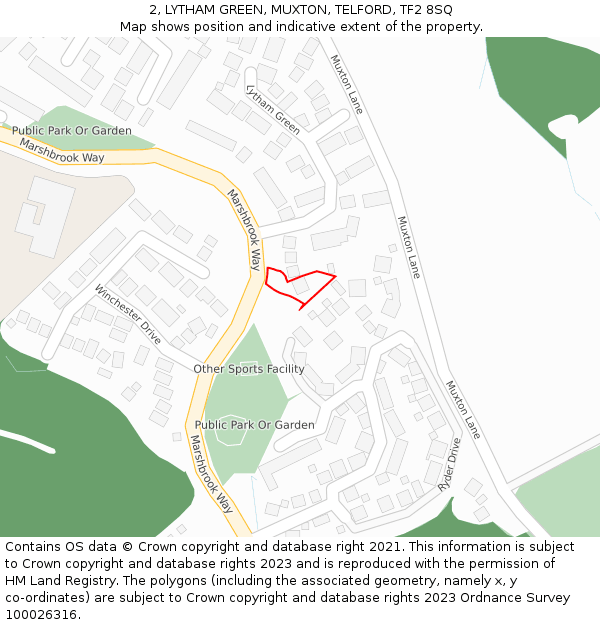 2, LYTHAM GREEN, MUXTON, TELFORD, TF2 8SQ: Location map and indicative extent of plot