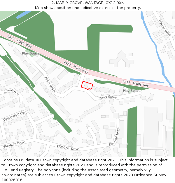 2, MABLY GROVE, WANTAGE, OX12 9XN: Location map and indicative extent of plot