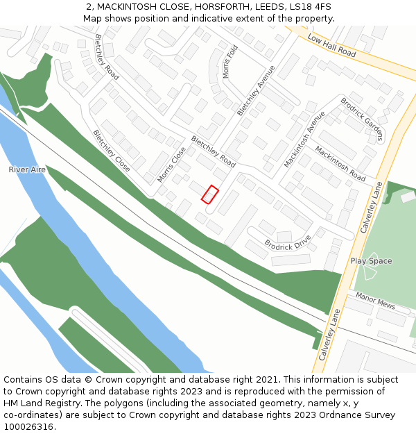 2, MACKINTOSH CLOSE, HORSFORTH, LEEDS, LS18 4FS: Location map and indicative extent of plot