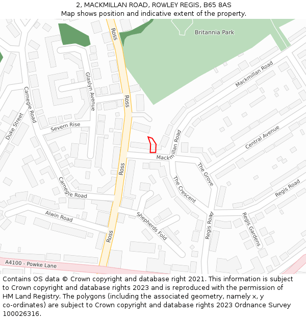 2, MACKMILLAN ROAD, ROWLEY REGIS, B65 8AS: Location map and indicative extent of plot