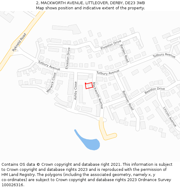 2, MACKWORTH AVENUE, LITTLEOVER, DERBY, DE23 3WB: Location map and indicative extent of plot