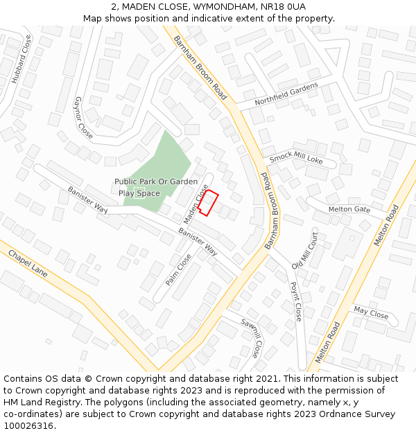 2, MADEN CLOSE, WYMONDHAM, NR18 0UA: Location map and indicative extent of plot