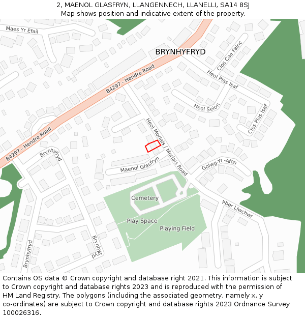 2, MAENOL GLASFRYN, LLANGENNECH, LLANELLI, SA14 8SJ: Location map and indicative extent of plot