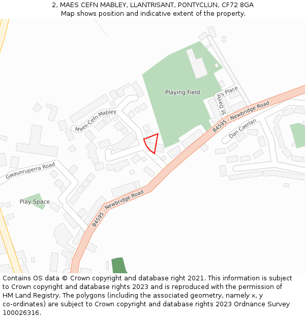 2, MAES CEFN MABLEY, LLANTRISANT, PONTYCLUN, CF72 8GA: Location map and indicative extent of plot