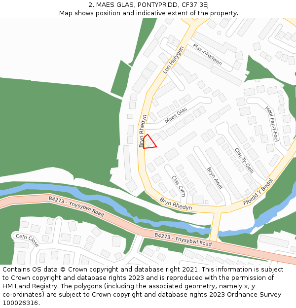 2, MAES GLAS, PONTYPRIDD, CF37 3EJ: Location map and indicative extent of plot
