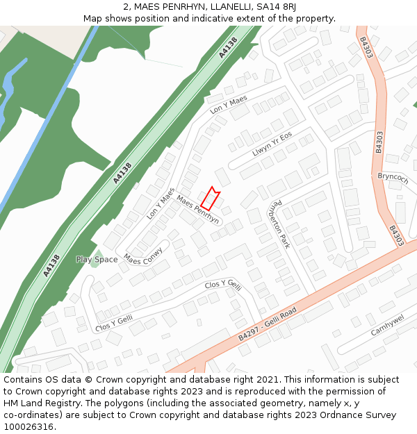 2, MAES PENRHYN, LLANELLI, SA14 8RJ: Location map and indicative extent of plot