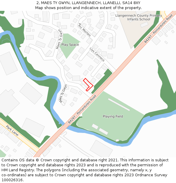 2, MAES TY GWYN, LLANGENNECH, LLANELLI, SA14 8XY: Location map and indicative extent of plot