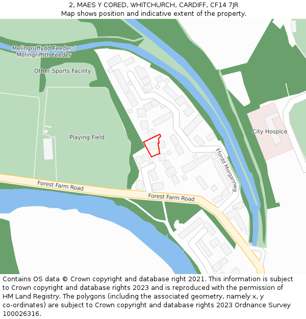 2, MAES Y CORED, WHITCHURCH, CARDIFF, CF14 7JR: Location map and indicative extent of plot