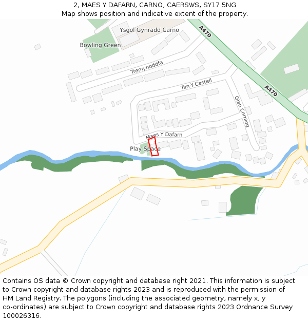 2, MAES Y DAFARN, CARNO, CAERSWS, SY17 5NG: Location map and indicative extent of plot