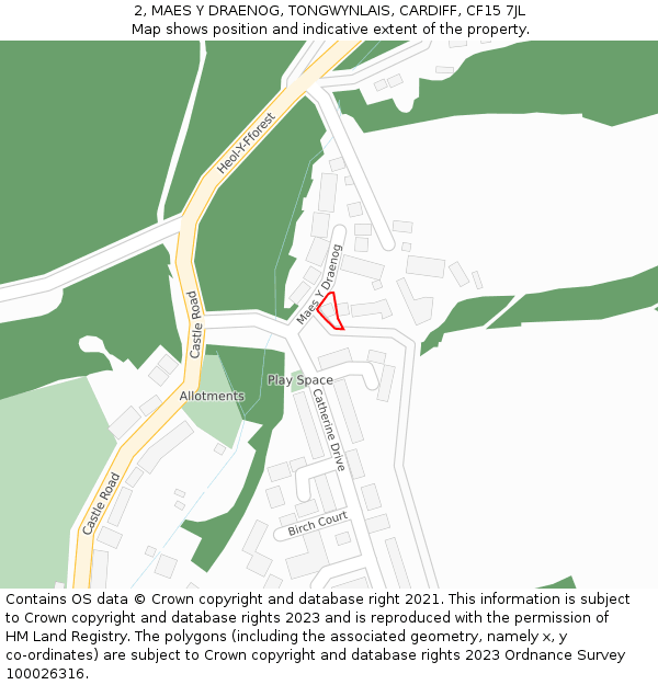 2, MAES Y DRAENOG, TONGWYNLAIS, CARDIFF, CF15 7JL: Location map and indicative extent of plot