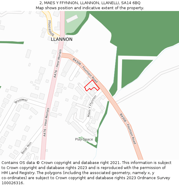 2, MAES Y FFYNNON, LLANNON, LLANELLI, SA14 6BQ: Location map and indicative extent of plot