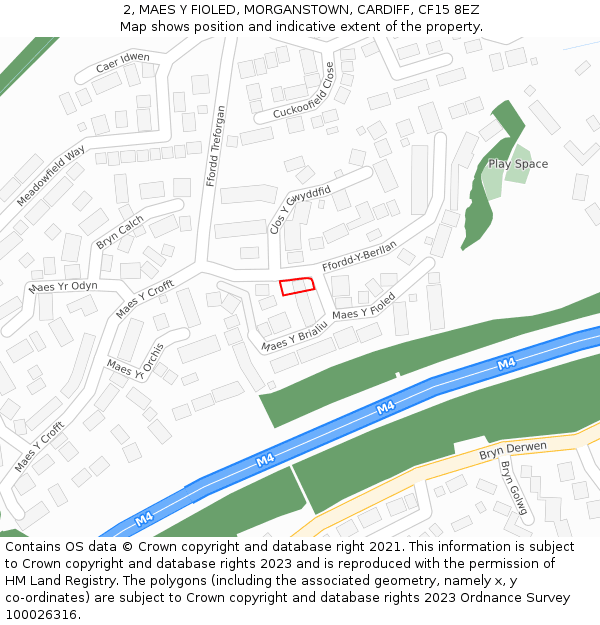 2, MAES Y FIOLED, MORGANSTOWN, CARDIFF, CF15 8EZ: Location map and indicative extent of plot