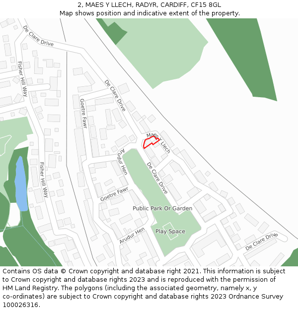 2, MAES Y LLECH, RADYR, CARDIFF, CF15 8GL: Location map and indicative extent of plot