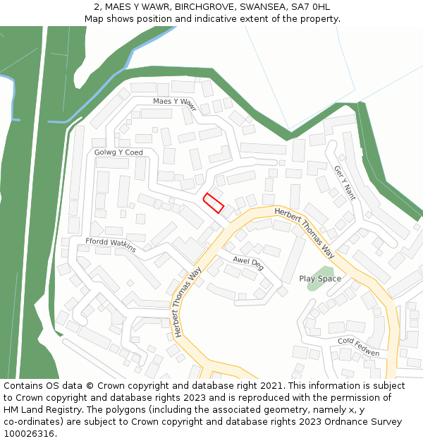 2, MAES Y WAWR, BIRCHGROVE, SWANSEA, SA7 0HL: Location map and indicative extent of plot