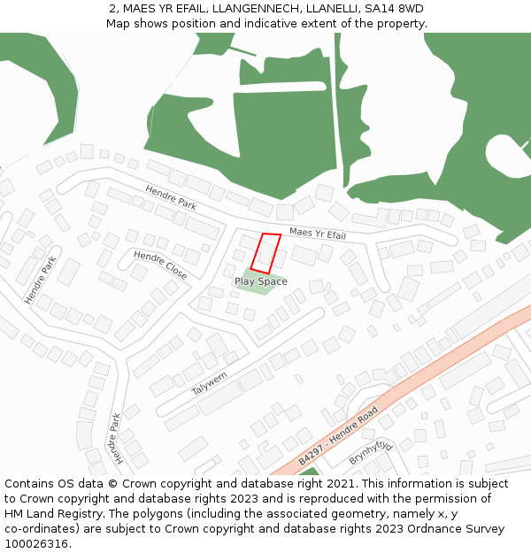 2, MAES YR EFAIL, LLANGENNECH, LLANELLI, SA14 8WD: Location map and indicative extent of plot