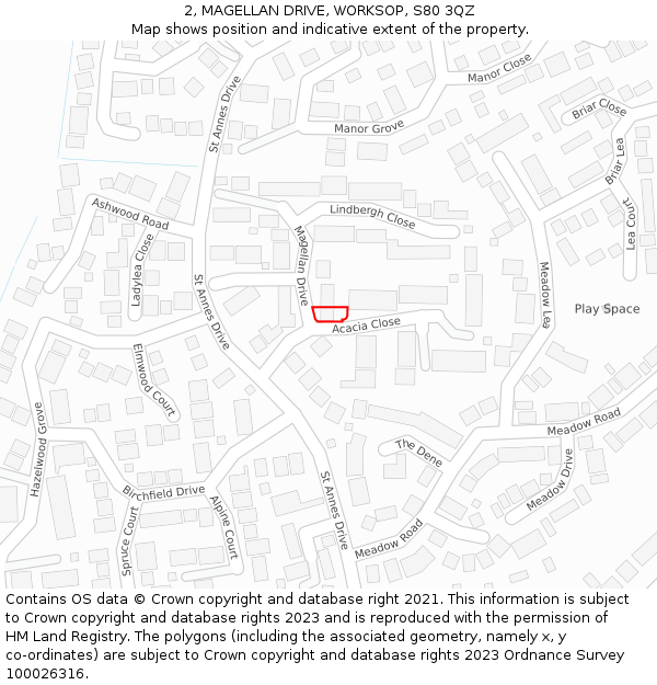 2, MAGELLAN DRIVE, WORKSOP, S80 3QZ: Location map and indicative extent of plot