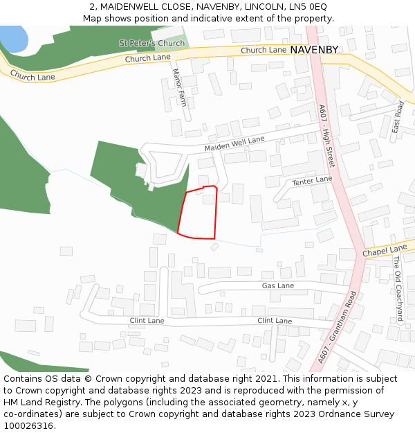 2, MAIDENWELL CLOSE, NAVENBY, LINCOLN, LN5 0EQ: Location map and indicative extent of plot