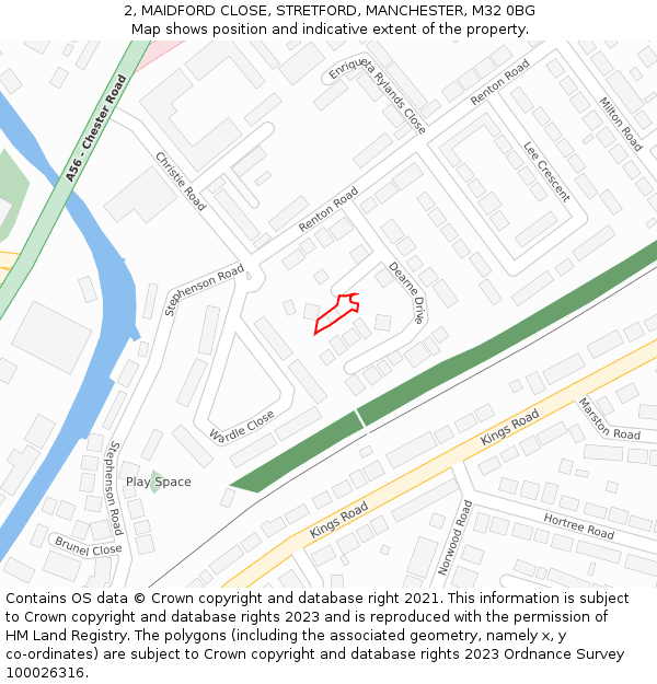 2, MAIDFORD CLOSE, STRETFORD, MANCHESTER, M32 0BG: Location map and indicative extent of plot