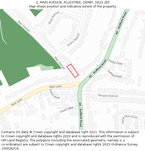 2, MAIN AVENUE, ALLESTREE, DERBY, DE22 2EF: Location map and indicative extent of plot