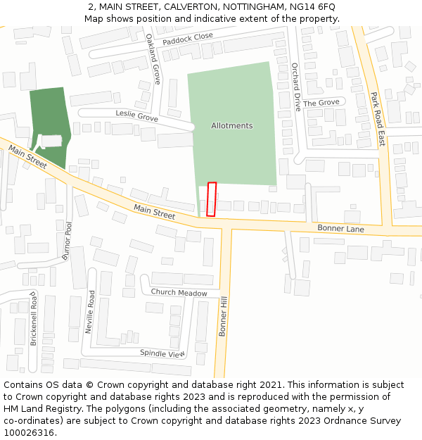 2, MAIN STREET, CALVERTON, NOTTINGHAM, NG14 6FQ: Location map and indicative extent of plot