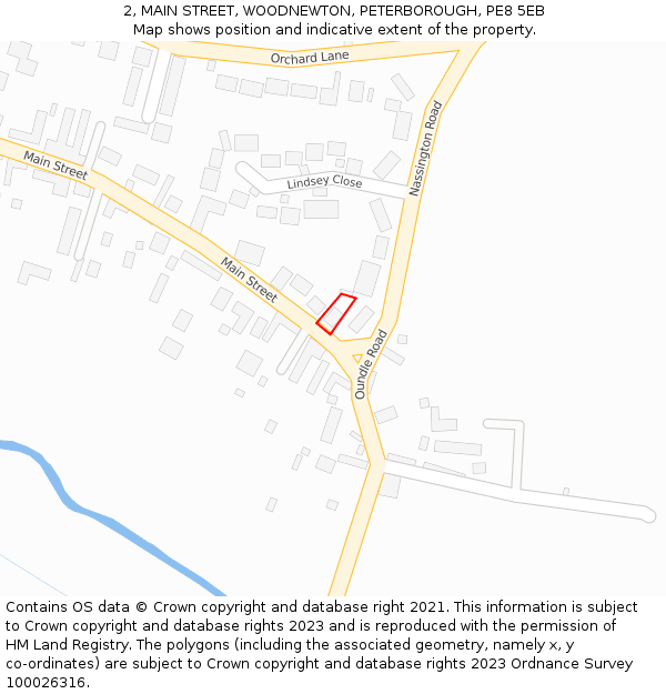 2, MAIN STREET, WOODNEWTON, PETERBOROUGH, PE8 5EB: Location map and indicative extent of plot